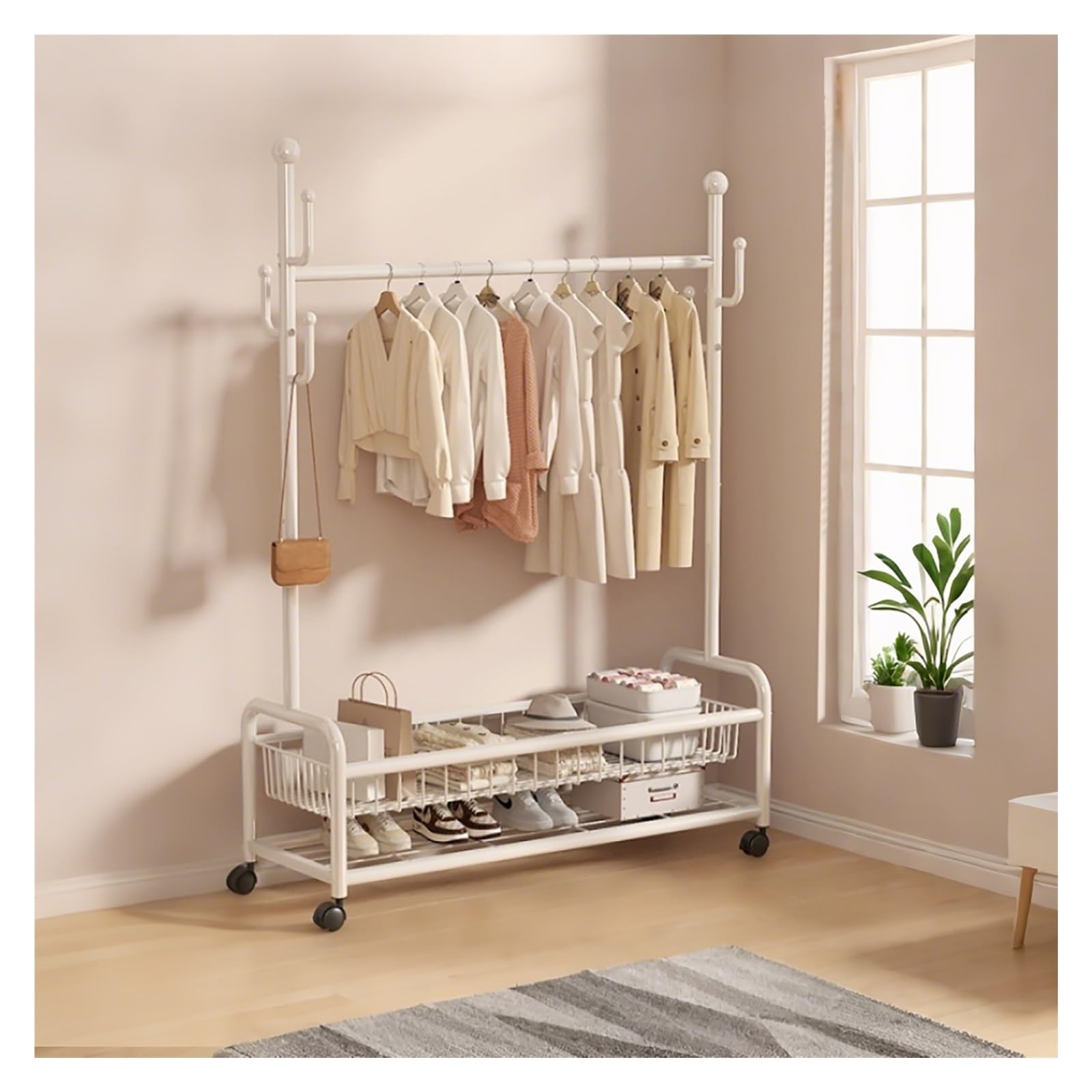 Lshtshf-ou Clothing Racks Heavy Duty Clothes Rack Hanging For With Shelves Rolling Coat Wardrobe Closet Garment For Bedroom(White,120cm)