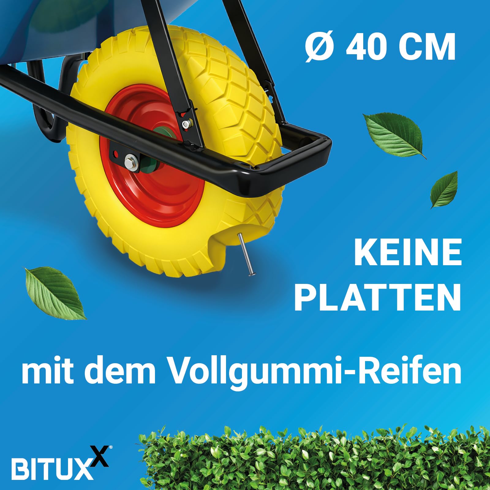 BITUXX Schubkarre 100L Schubkarren Schiebkarre Groß Scheibtruhe Bauschubkarre Blau mit PU Vollgumi Rad Gelb bis 250kg