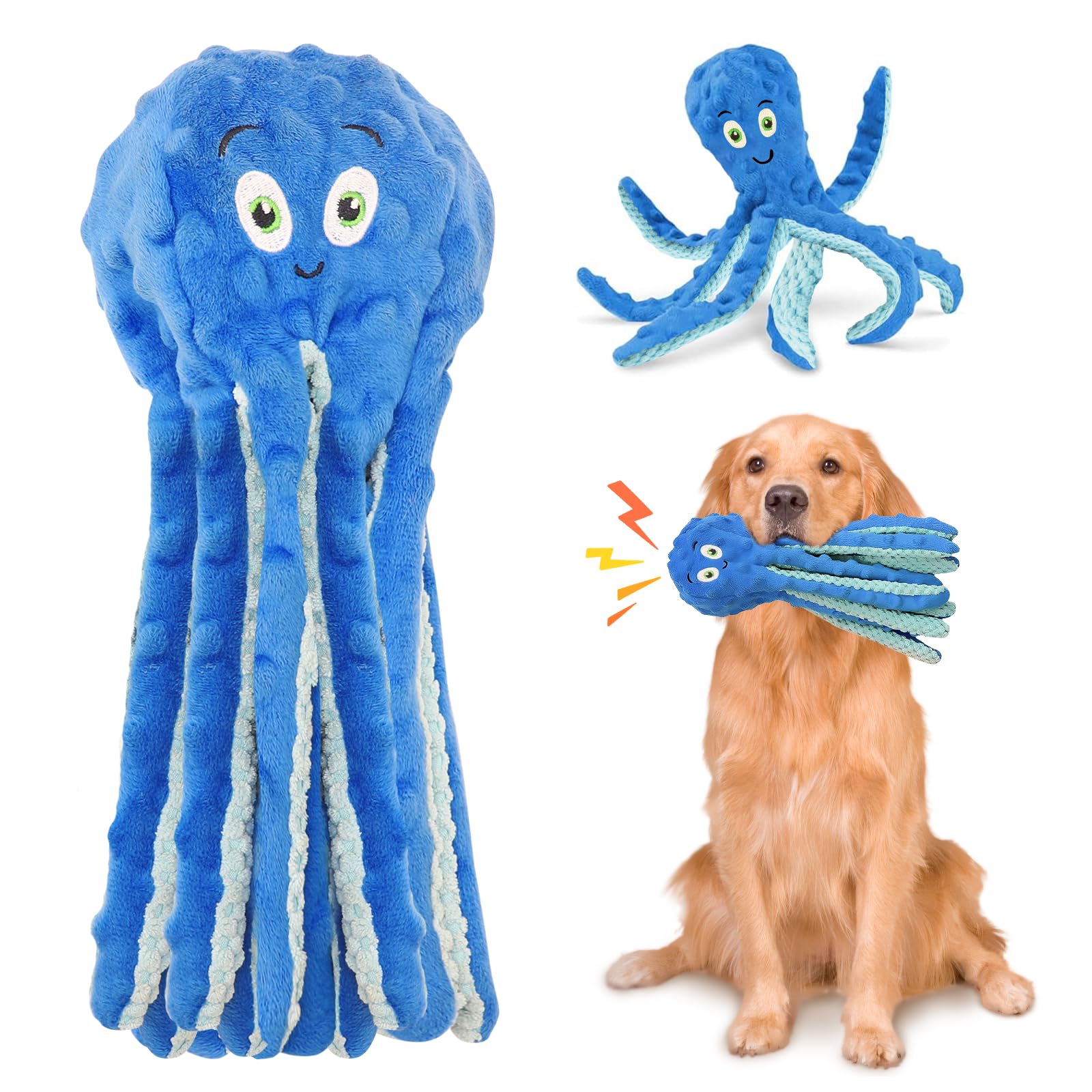 Interactive Octopus Toy With Squeaky Plush, Crinkle Paper