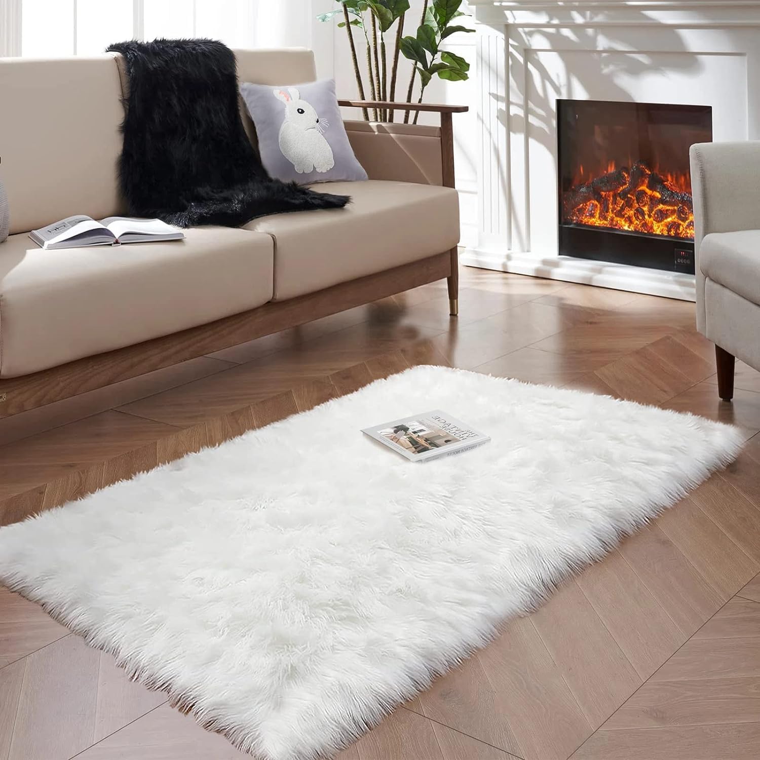 Benting Ultra Soft Fluffy Rug White Faux Sheepskin Fur Area