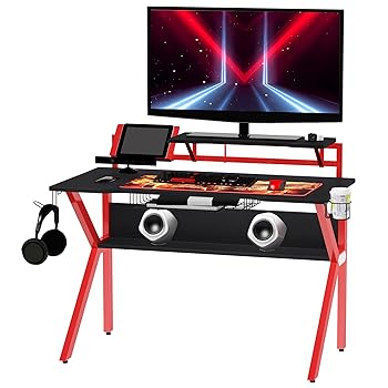 HOMCOM Gaming Desk Computer Table with Monitor Stand 120cm Red/Black