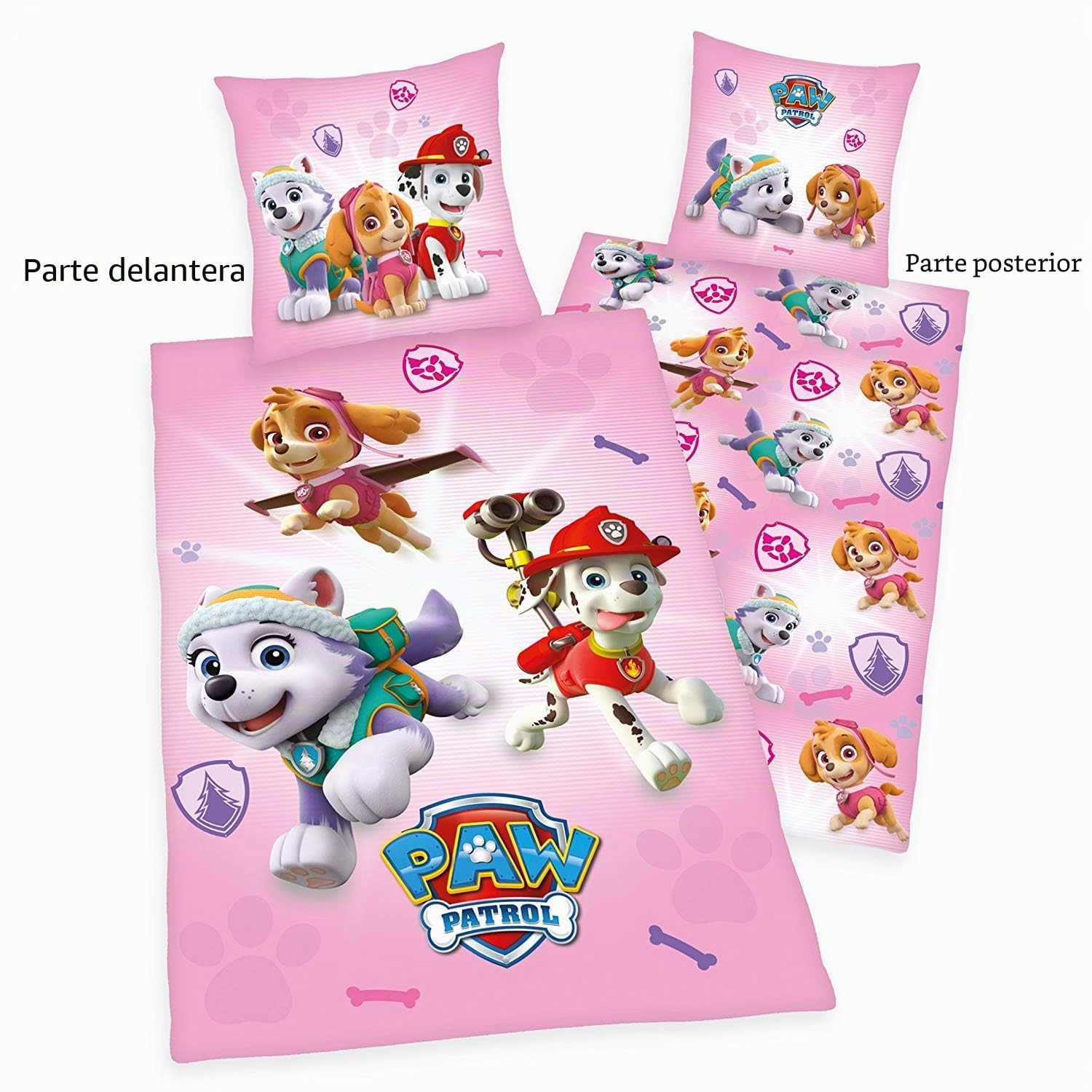 Herding Juego de Cama con diseño Reversible de la Patrulla Canina, Funda nórdica de 135 x 200 cm y Funda de Almohada de 80 x 80 cm, algodón Reforzado