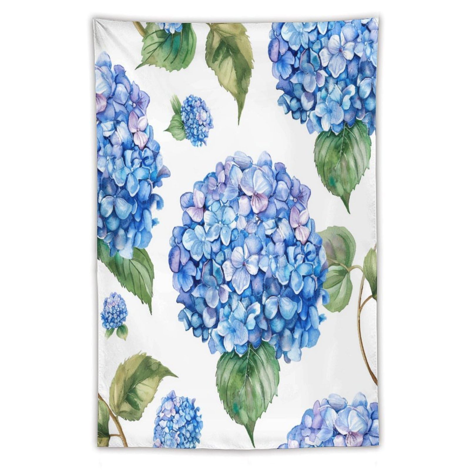 Hydrangea Tapestry 60x50 Inches – Pastel Blue Floral & Pink Bow Wall Hanging, Coquette Cottagecore Decor