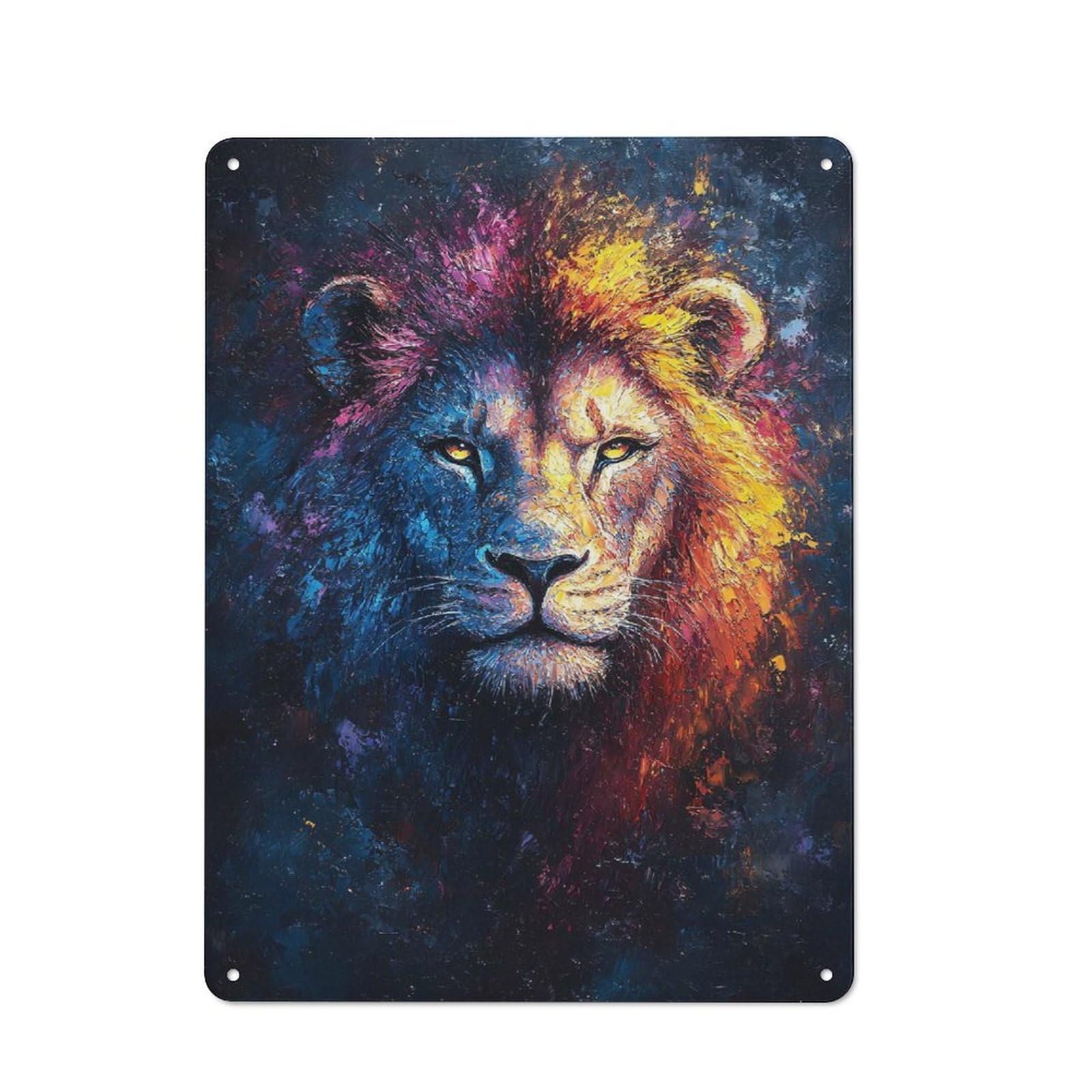 Colorful Lion Portrait Painting Tin Wall Plaque 40x30cm, Barn Style Rustic Kitchen Decor for Farmhouse Kitchen, Pantry Or Dining Area