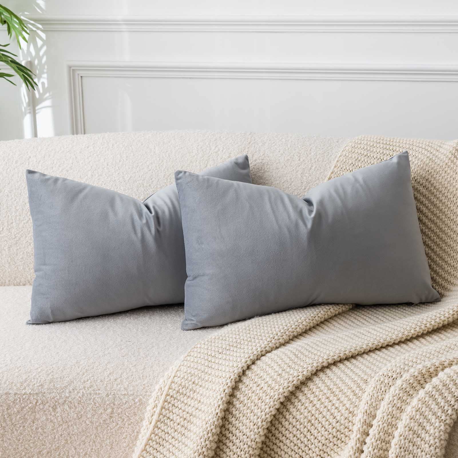 JUSPURBET 16x24 Lumbar Velvet Throw Pillow Covers Set of 2,Silver Gray