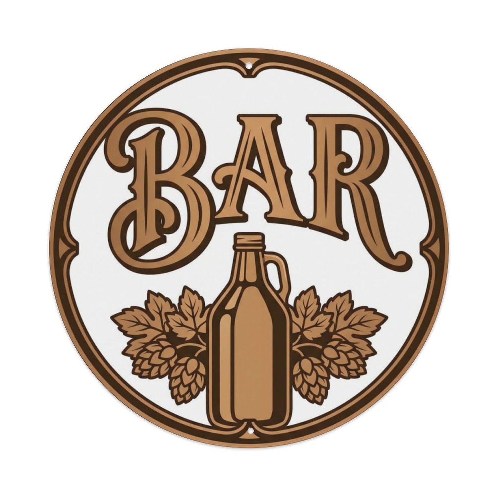 BAR Bronze Brewery Emblem Metal Tin Sign Plaque Wall Decor for Cafe, Club Bar, Office, Home Garden Round Metal Poster 8x8Inch