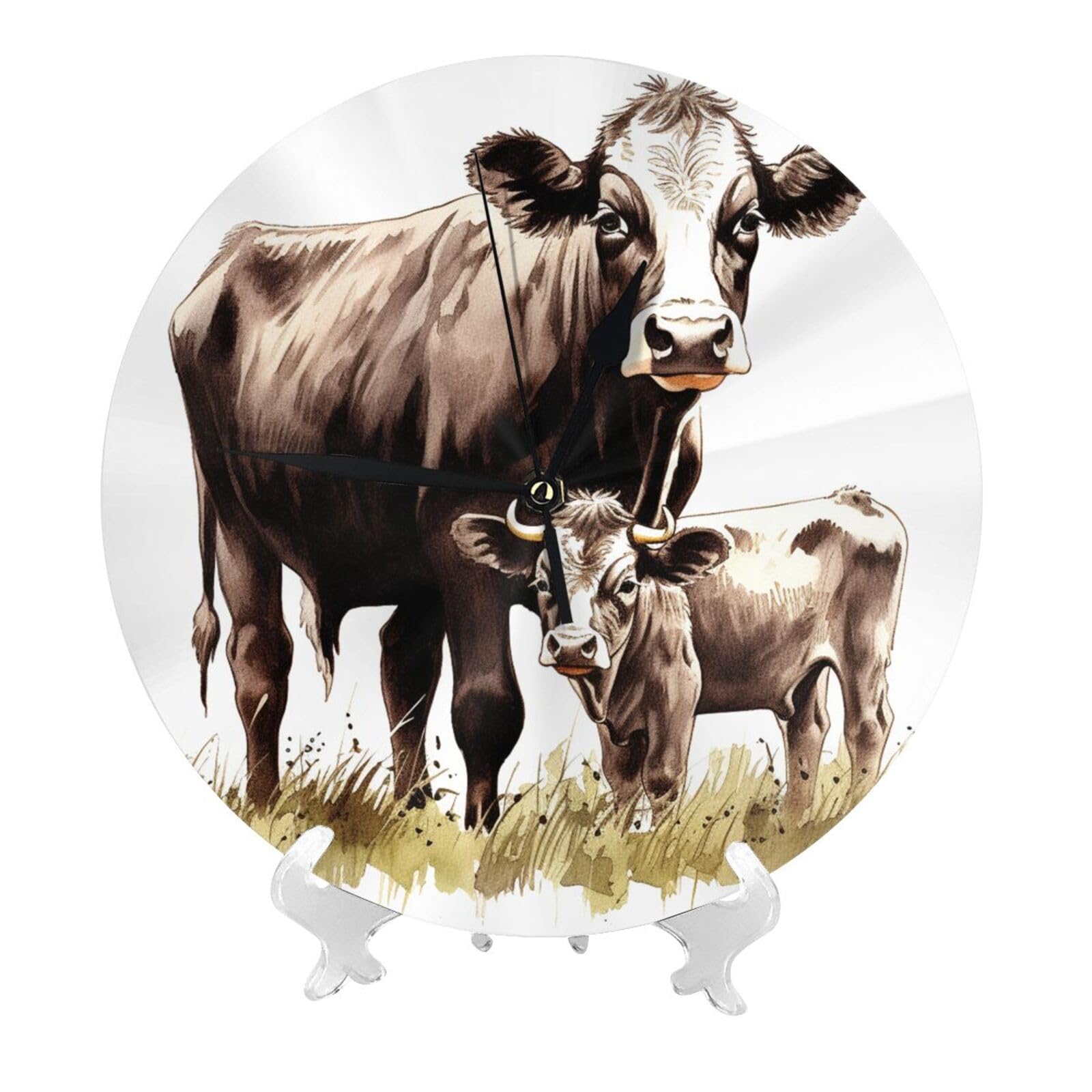 DWVTSLH Cow Painting Wall Clock 10 Inch Silent Non-Ticking Modern Clocks Battery Operated - Decorative Wall Clocks for Bedroom Living Room Kitchen Office Wall Decor Gift Idea