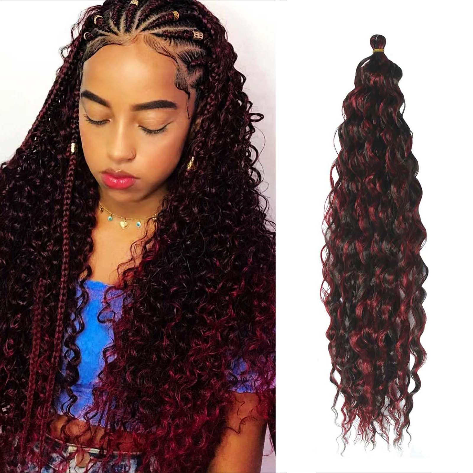 Dsoar Onda Profunda Pelo Trenzado Ombre Deep Twist Pelo Sintético Ondulado Extensiones de Cabello Rizado para Trenzas Mechones de Cabello Ocean Wave 22 Pulgadas 3 Paquetes, 4/BUG