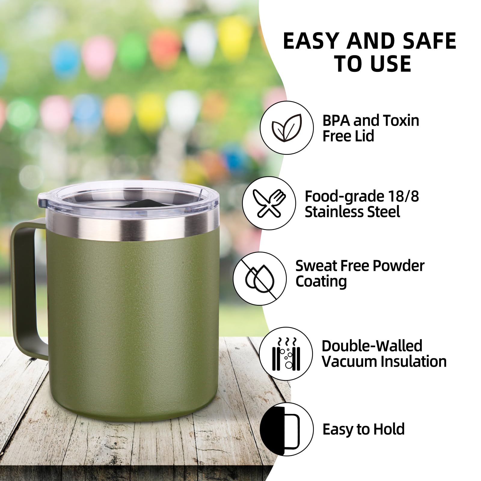 Volhoply Lot de 4 tasses à café isothermes en acier inoxydable avec couvercle – Tasse à café de voyage à double paroi sous vide avec poignée – Gobelet isotherme réutilisable pour le camping – Cadeau
