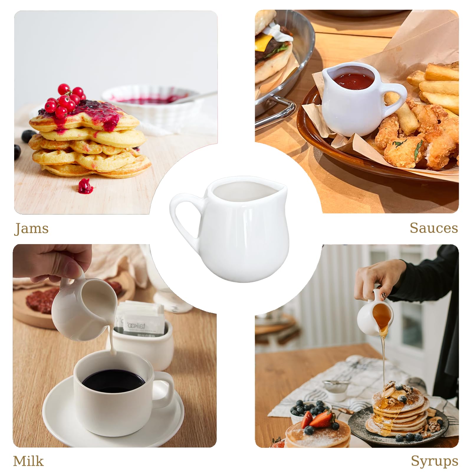 Mini-Kännchen aus Keramik, 85 ml, kleiner Porzellan-Sirup-Krug mit Griff für Milch, Soße, Kaffee, Tee, Salat, Dressing, Creme, Weiß, 12 Stück