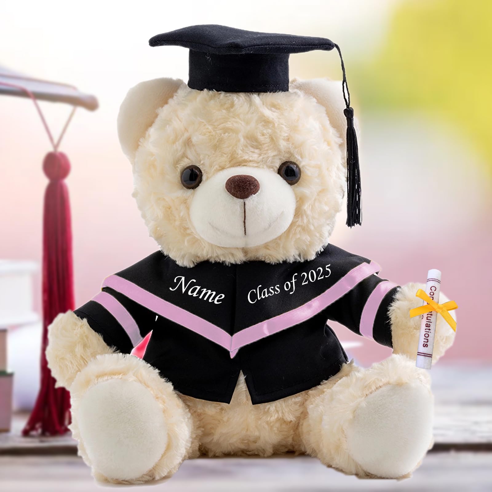 MeterBear Graduation Bear Class of 2026 Personalised Graduation Gifts with Text, Name or Date, White Teddy Bear Stuffed Animal for Her 2026 High School College Kindergarten Grad Gifts (8IN-Text)