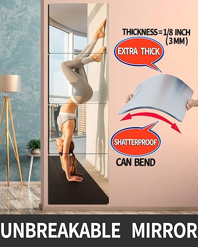 Miniatura 6 de cyhqo Espejo irrompible de longitud completa montado en la pared, extra grueso de 0.16 pulgadas, 56 x 14 pulgadas, 4 piezas de 14 x 14 pulgadas,