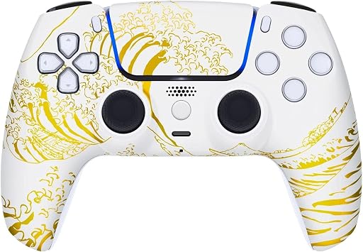 ProControllers LLC Custom Wireless Controller for PS5 - Hand Airbrushed & Multiple Designs Available Gold Wave