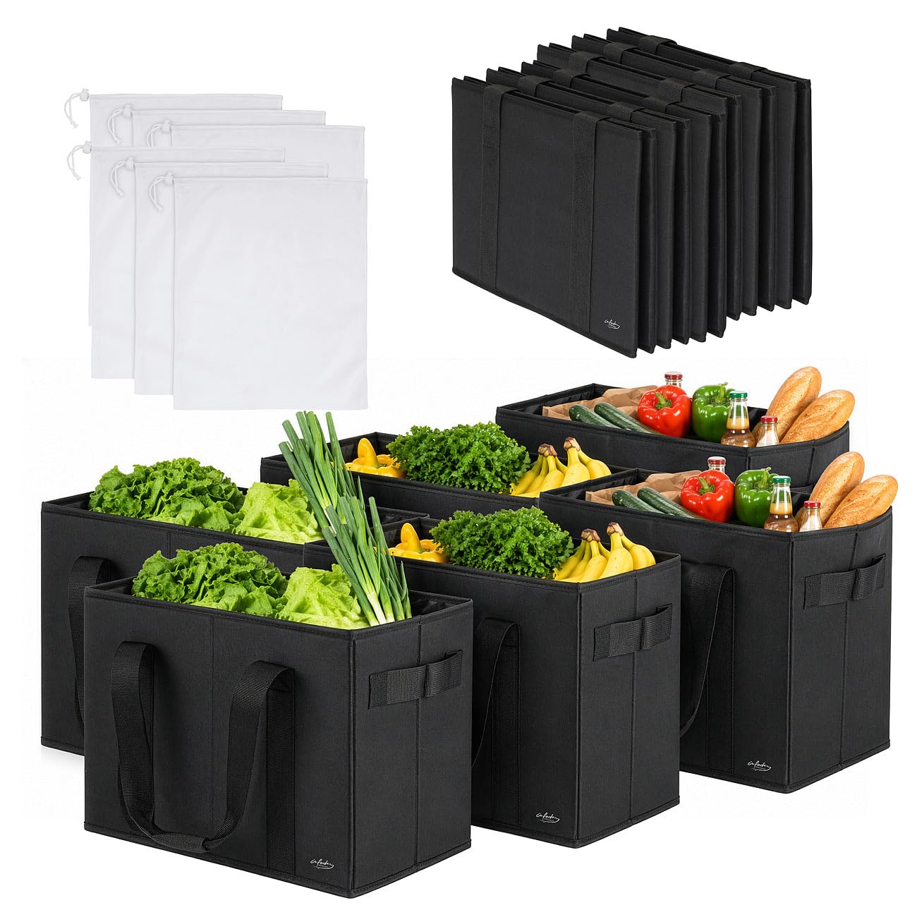 Infactory Set de 6 Bolsas de compras plegables., fondo reforzado