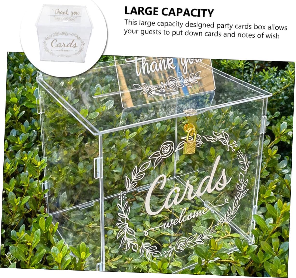 Acrylic Wedding Card Box with Lock Large Transparent DIY Envelope Money Storage Container for Wedding Reception Party Anniversary Bride Keepsake Holder