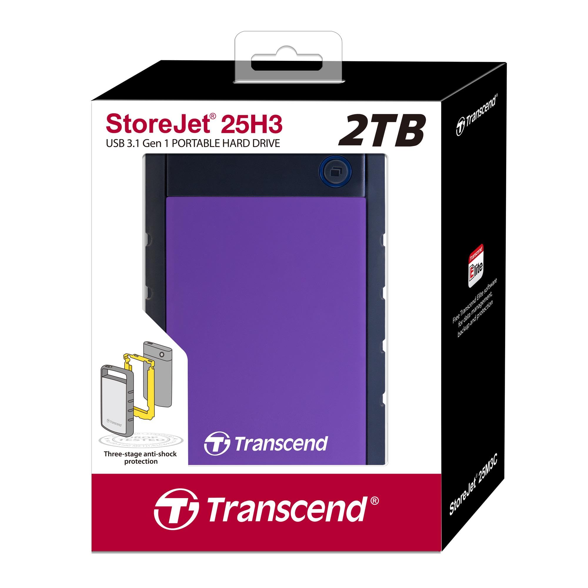 TRANSCEND TS2TSJ25H3P Storejet 2TB Portable USB 3.0 Hard Disk