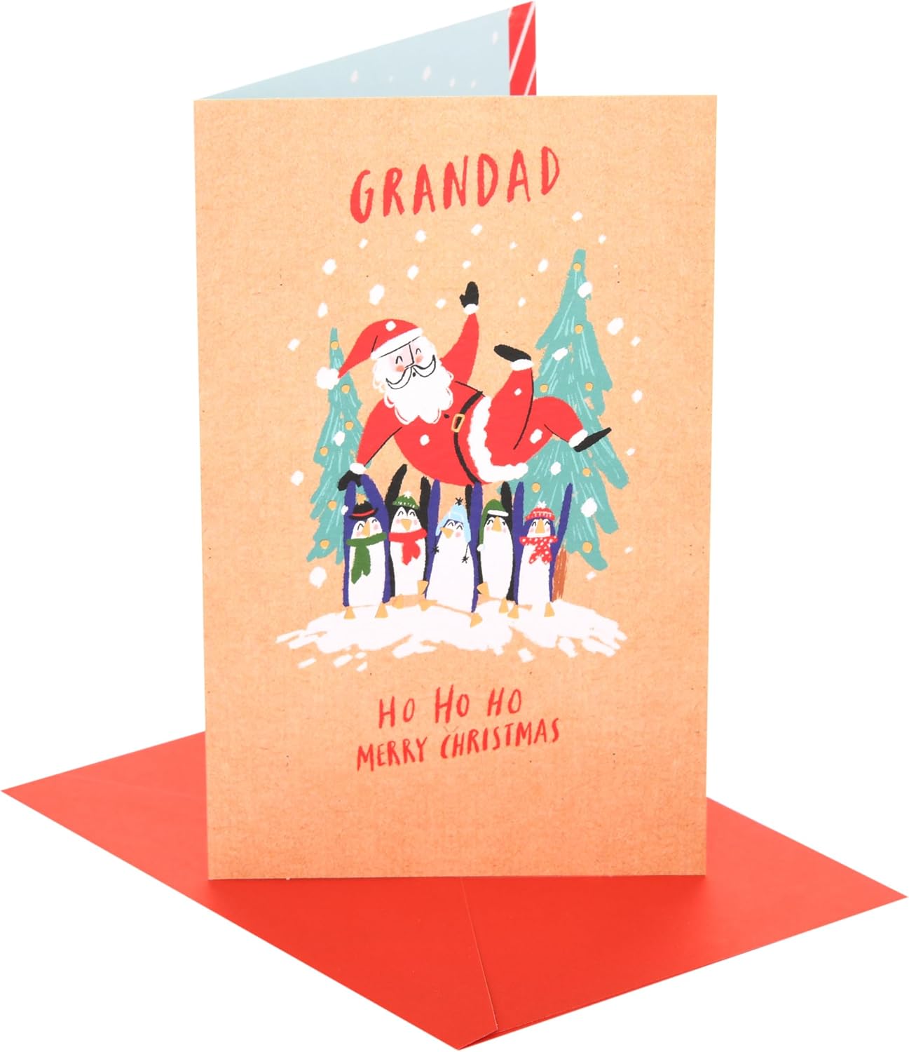 UK Greetings | Christmas Card for Grandad | Xmas Presents | Him, Boys, Men | Group of Penguins holding santa up snowscene | With Envelope | 18.4 x 12.1 cm