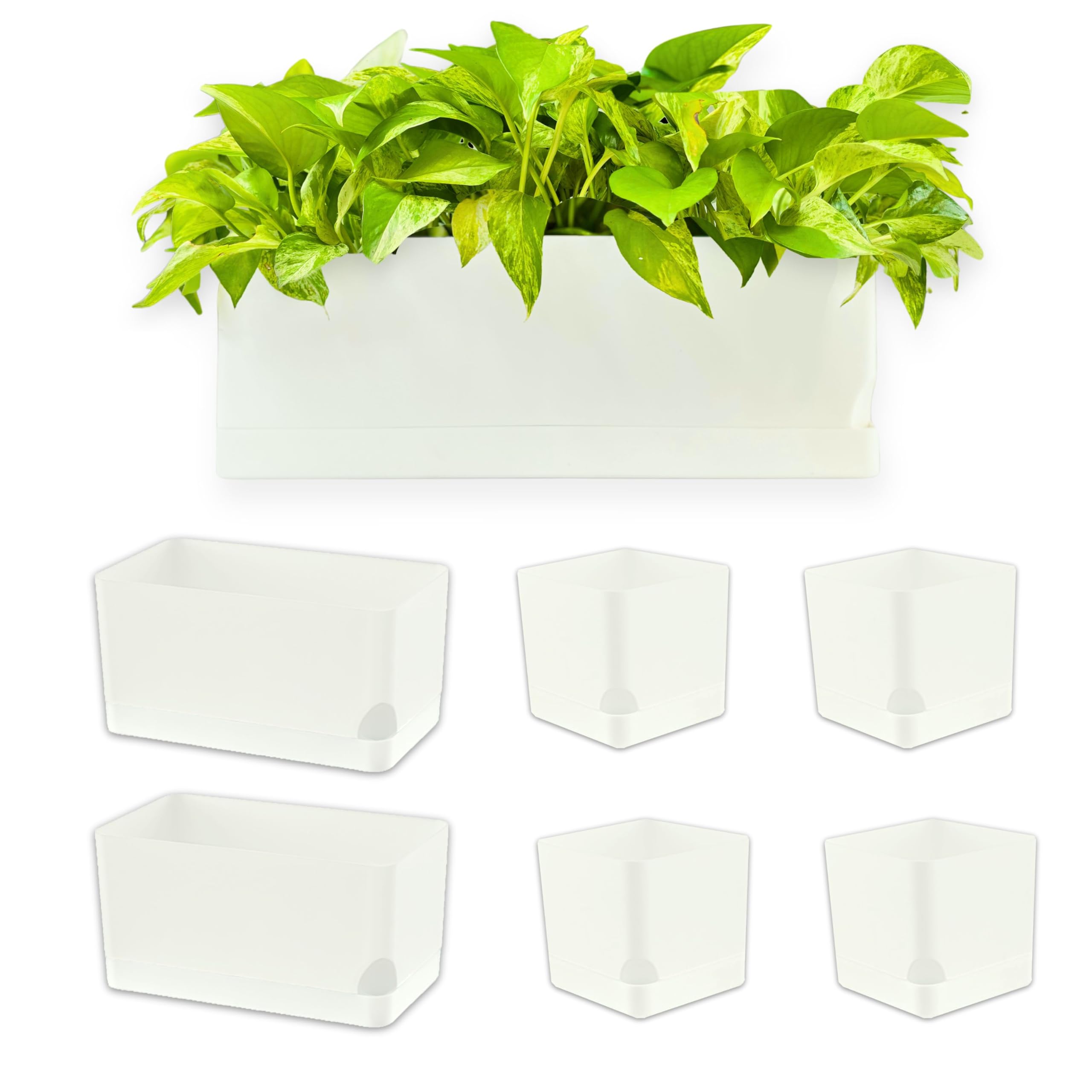 LaLaGreen Planters for Indoor Plants (7 Pack) White Window Boxes Planter