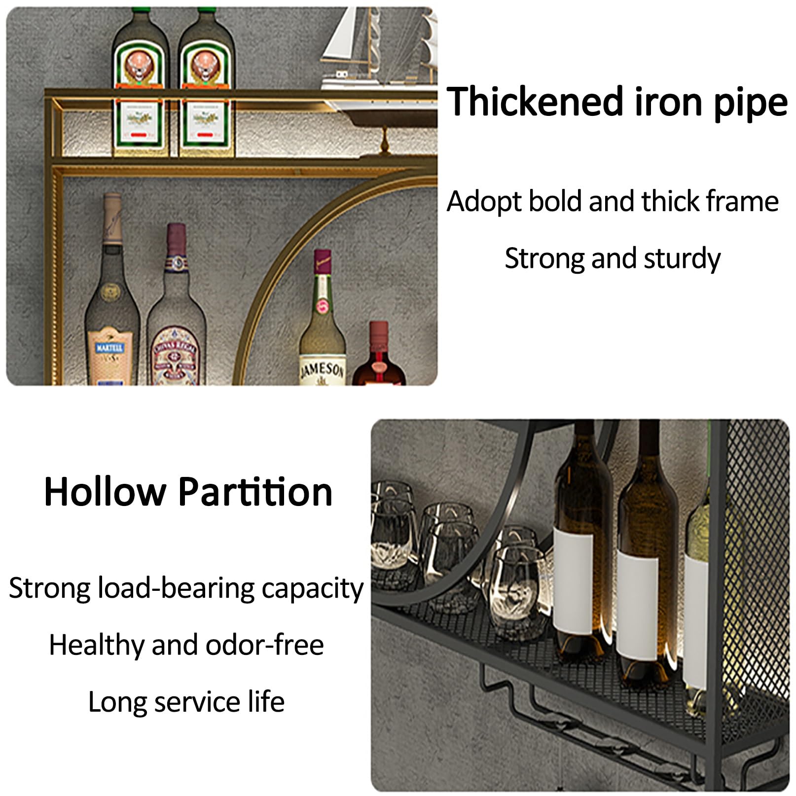 Botellero De Hierro De Estilo Industrial,Botellero De Metal Para La Pared Con Portavasos,Enfriador De Vino Montado En La Pared Para Bar,Estante Para Botellas De Vino Y Copas De Vino,Estantería De Vino
