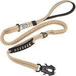 Tactical Bungee Dog Leash - Rouge lourd de laisse pour les grands chiens avec pointage réfléchissant, 2 Poignées, pince de ceinture, 4-6FT