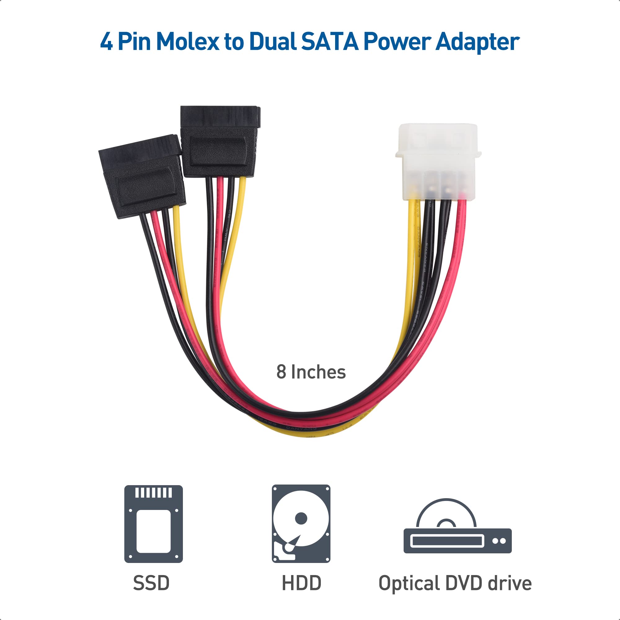 Kit de cable de datos SATA III y cable de alimentación SATA con conector SATA3 recto y de 90 grados, adaptador divisor de alimentación y adaptador Molex en negro 5