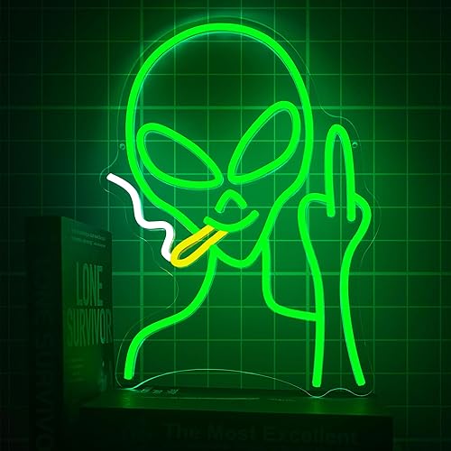 Green Alien Neon Signs, Dimmable LED Neon Signs for Wall