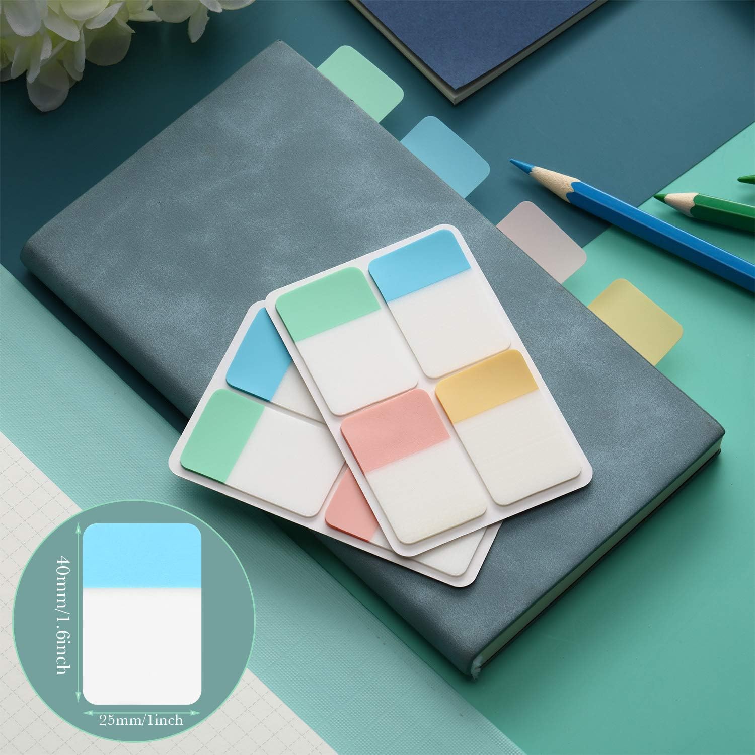 Sticky Index Tabs Page Marker Pop-up Page Flags Sticky Notes Tabs 1.6 x 1 Inch, Yellow, Pink, Blue, Green (400 Pieces)