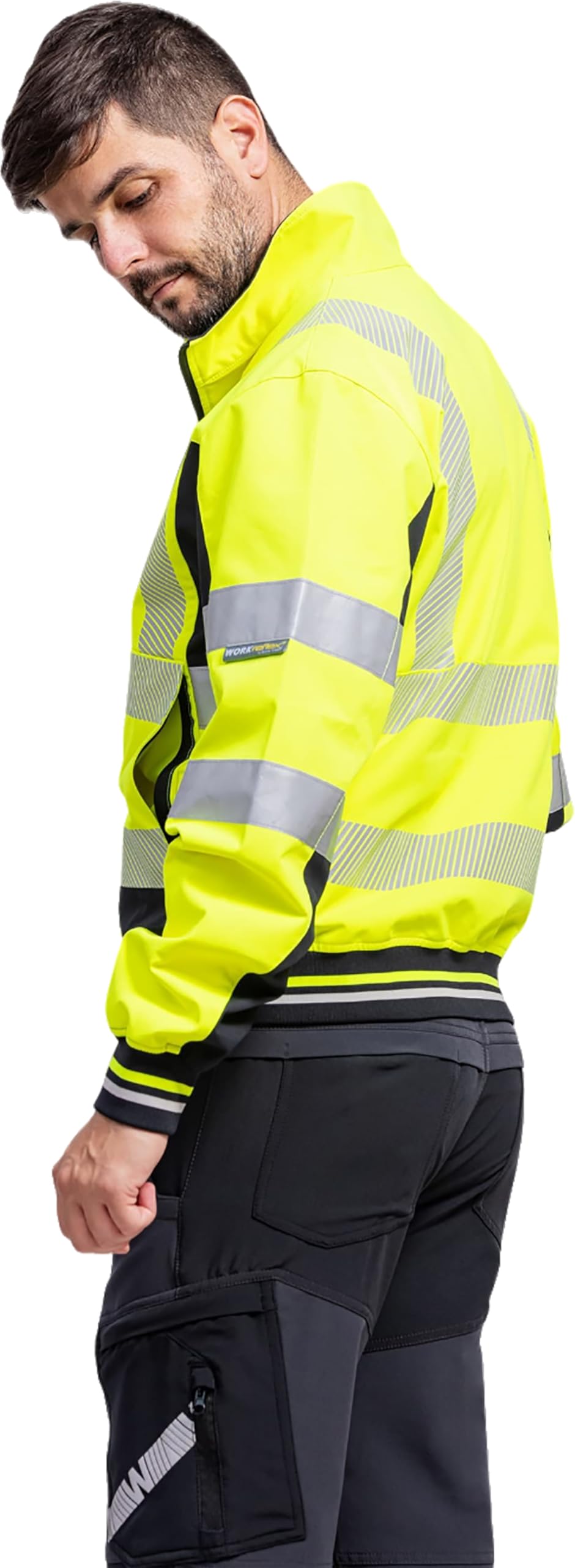 WORKTEAM Cazadora Softshell Alta Visibilidad, Chaqueta Ligera con Cintas Reflectantes Segmentadas, Interior Técnico Transpirable, Puños y Bajo Elásticos, Ropa Laboral Unisex