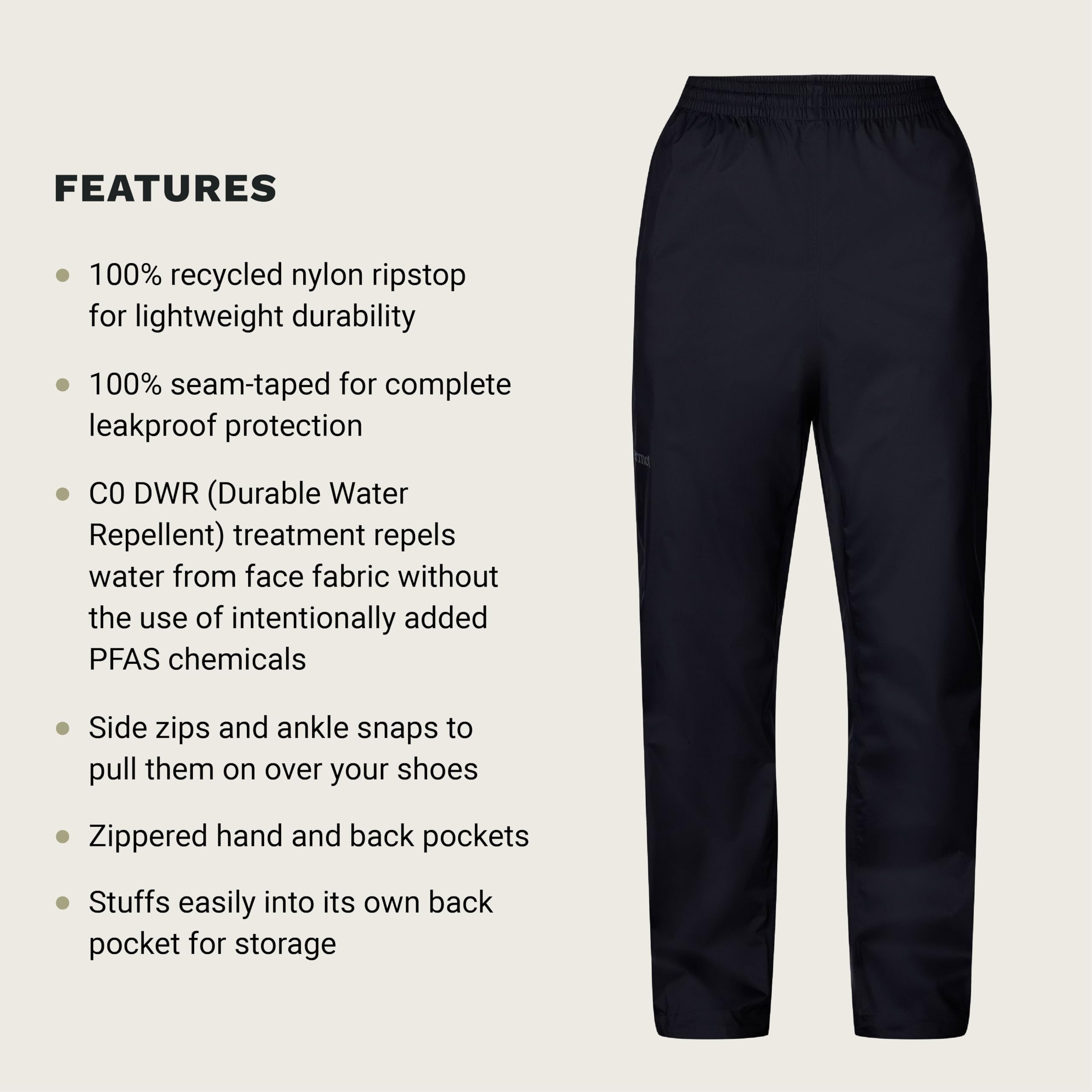 Marmot Damen wasserdichte Hose, atmungsaktive Überziehhose, leichte Regenhose, Winddichte Trekkinghose, ideal für Wandern Wm's Precip Evo Pant Long