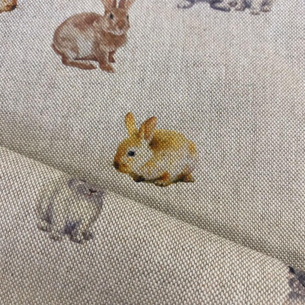 Linen Look Digital Print Fabric 54” Wide 140cm - Per Metre (Bunny Rabbits)