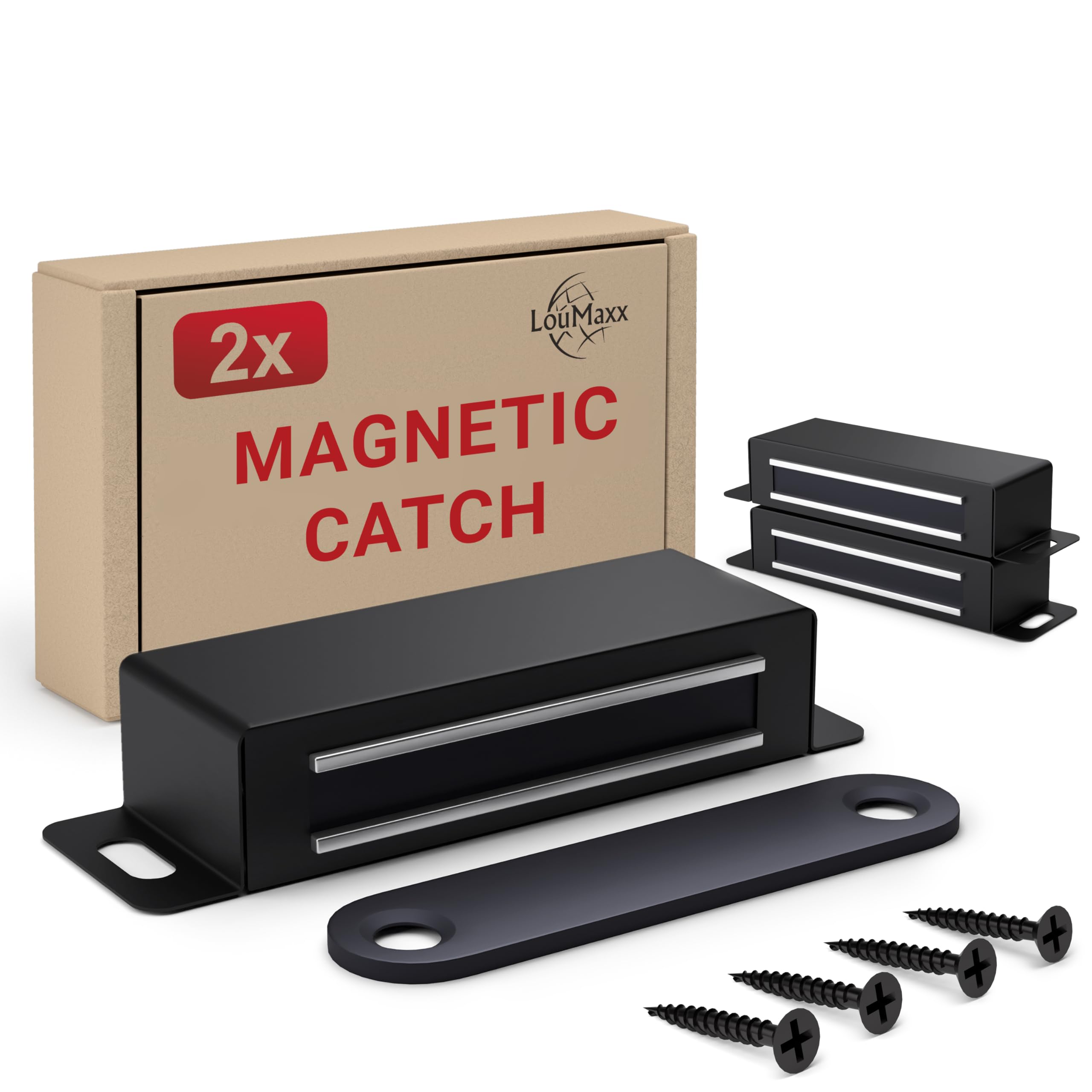 Loumaxx Black 15 Kg Magnetic Door Catch Strong – Holding Force 15Kg – Set Of 2 In Black Stainless Steel – Cabinet Magnets - Door Magnet - Door Magnetic Catch - Magnetic Cabinet Latch - Magnetic Door Latch