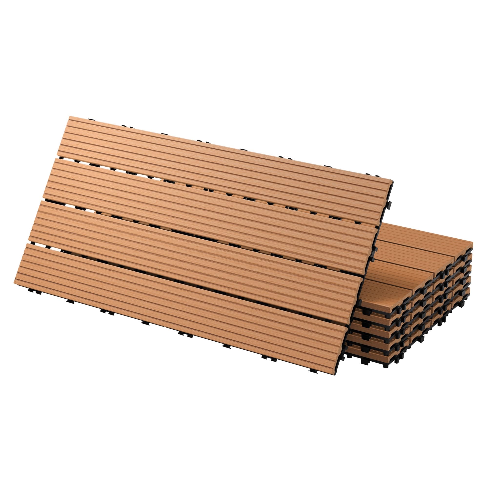 ECD Germany Dalles Terrasse Clipsables WPC 60x30 cm/6 pièces=1m² Marron Clair Strié Aspect Bois Panneaux avec Système à Clic et Drainage Revêtement de Sol Carrelage Lames Patio Jardin Extérieur