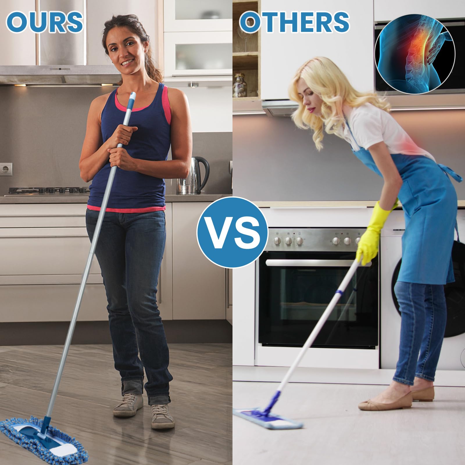 Trapeador de polvo para suelo de madera dura, lavable en húmedo y seco, con mango largo de 58 pulgadas, mopa de microfibra giratoria de 360° para madera, laminado y suelo de baldosas 3