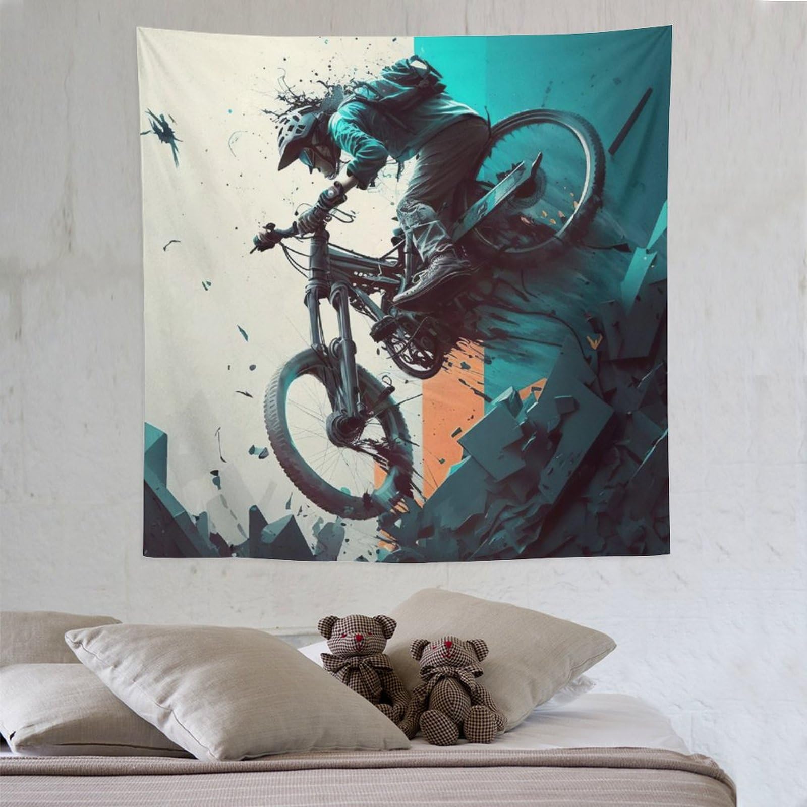 PAZZK Mountain Bike Tapestry, Tapestry Wall Cloth Multicolor Made of Polyester, Home Decorations for Bedroom, Living Room, Children's Room, 150×150cm — image 1