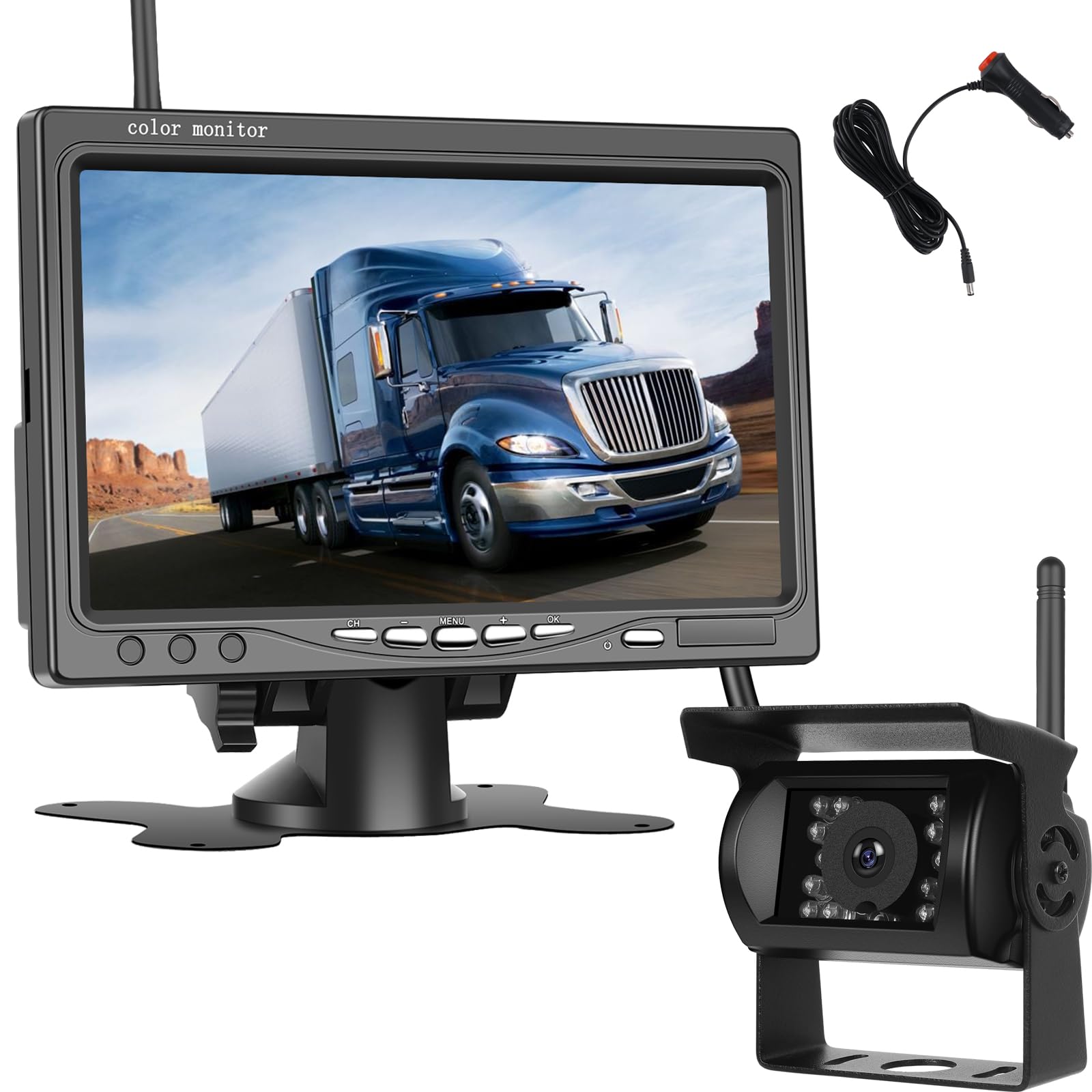 Wireless Rückfahrkamera System HD 1080P, 2.4GHz, Mit 7 Zoll Monitor 12-24V