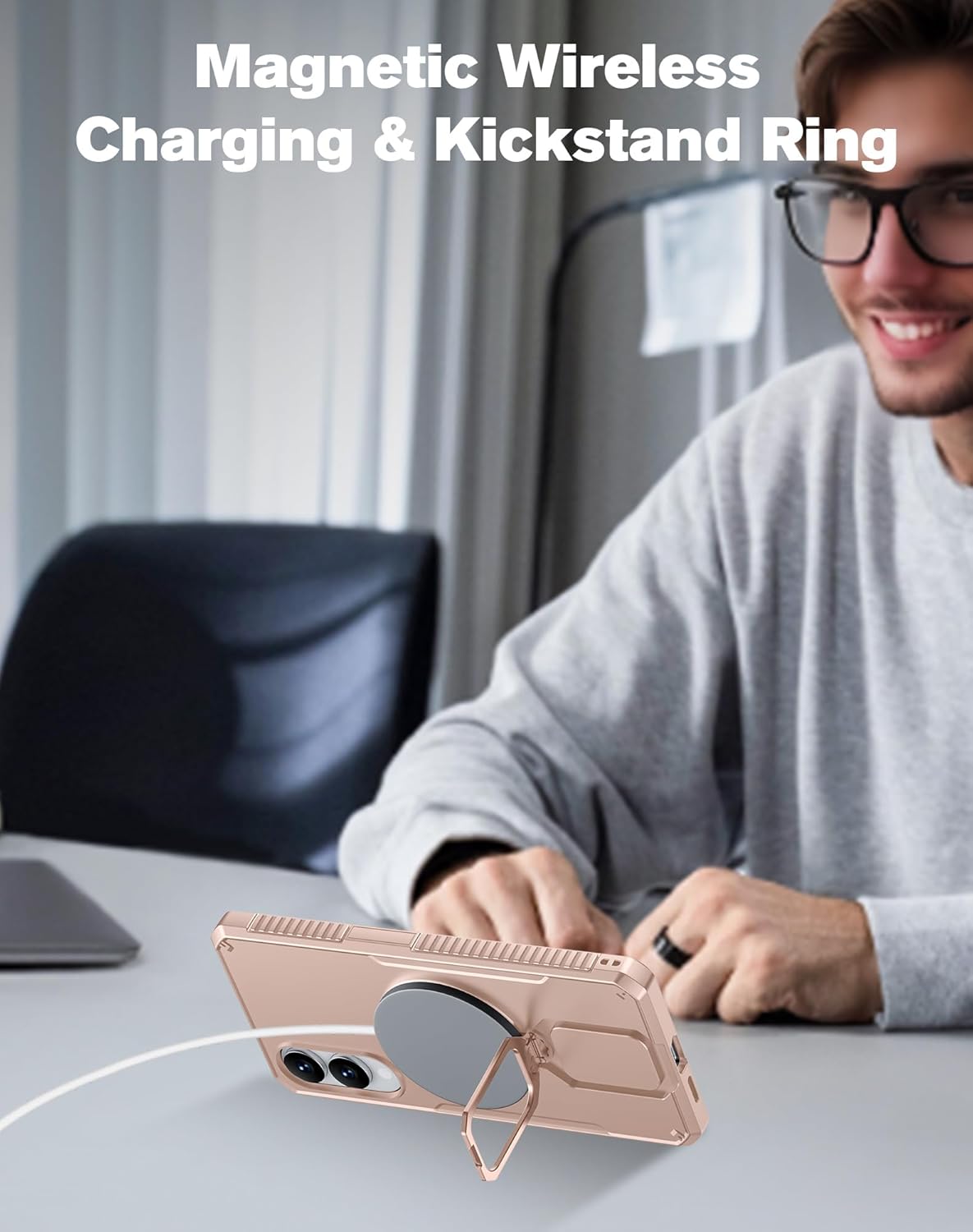 CENMASO Magnetic Case for Samsung Galaxy S25 Edge with 360° Spin Stand, Compatible with Magsafe, Military Grade Protection, Shockproof Phone Case for Galaxy S25 Edge with Kickstand & Ring Stand, Gold - Image 9