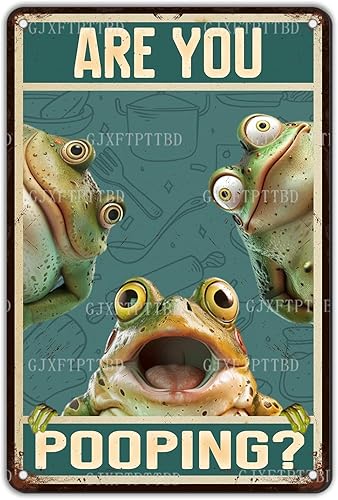 Letrero de baño de rana "Are You Pooping" Decoración de pared de metal vintage para decoración divertida de baño, inodoro, regalos para amantes de