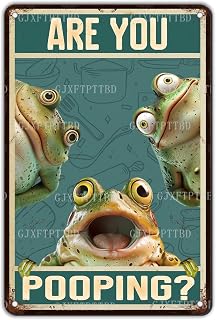 Frog Bathroom Sign "Are You Pooping?" Vintage Metal Wall Decor for Funny Bathroom Toilet Decor Frog Lover Gifts 12x8 Inch