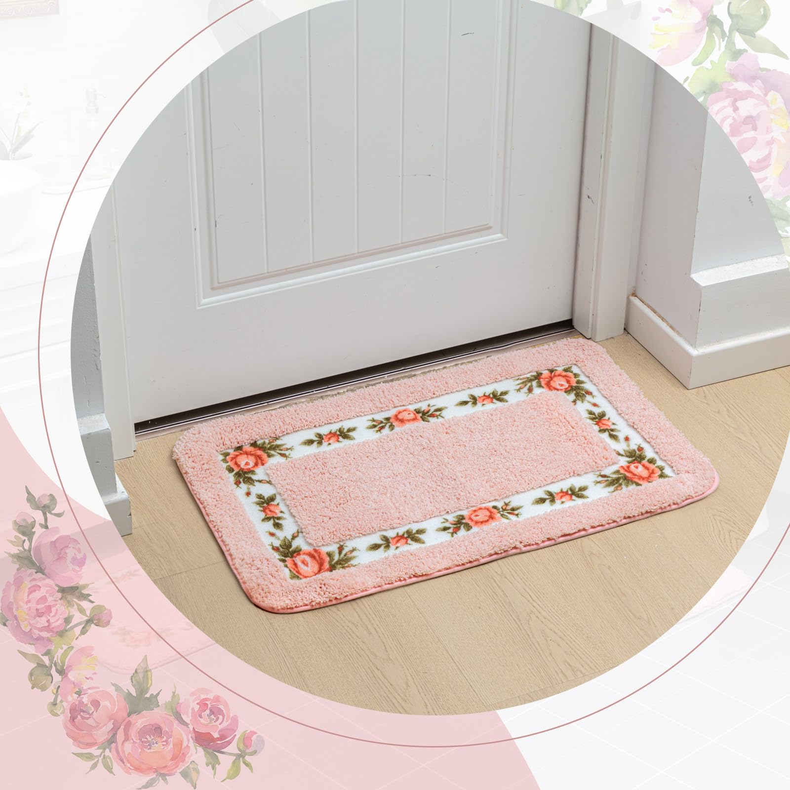 Drydiet 3 tappeti da bagno romantici con rose e fiori, per camera da letto, rosa, assorbente, antiscivolo, per casa, soggiorno, cucina, hotel, WC, pavimento, 2 forme