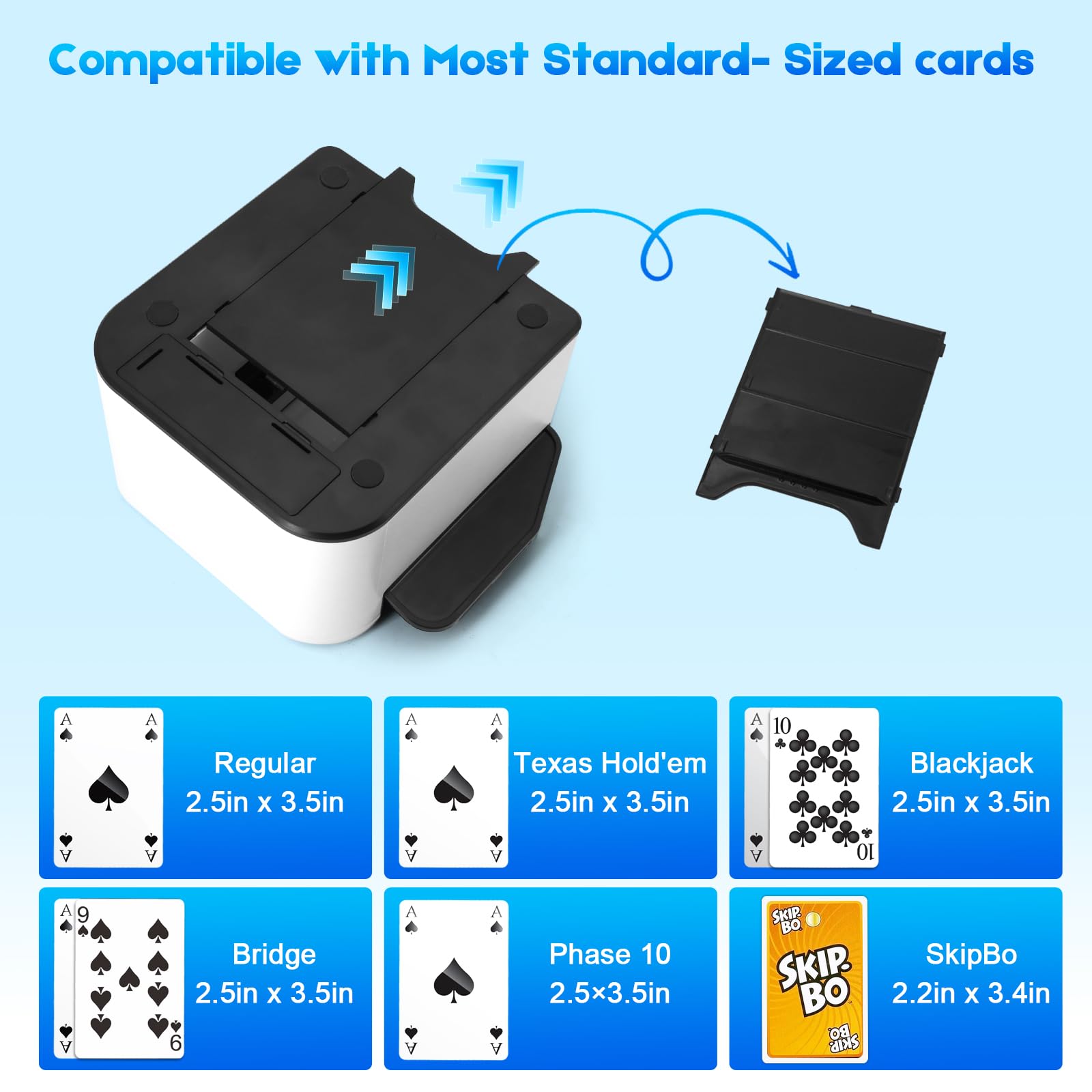 Mischia Carte Automatico 2000mAh,Mescolatore Carte da Gioco Elettrico per 1-2 Mazzi, Modalità Auto e Manuale, Ricaricabile, Basso Rumore, Card Shuffler per Poker/Blackjac (YKEU-XPQ-W)
