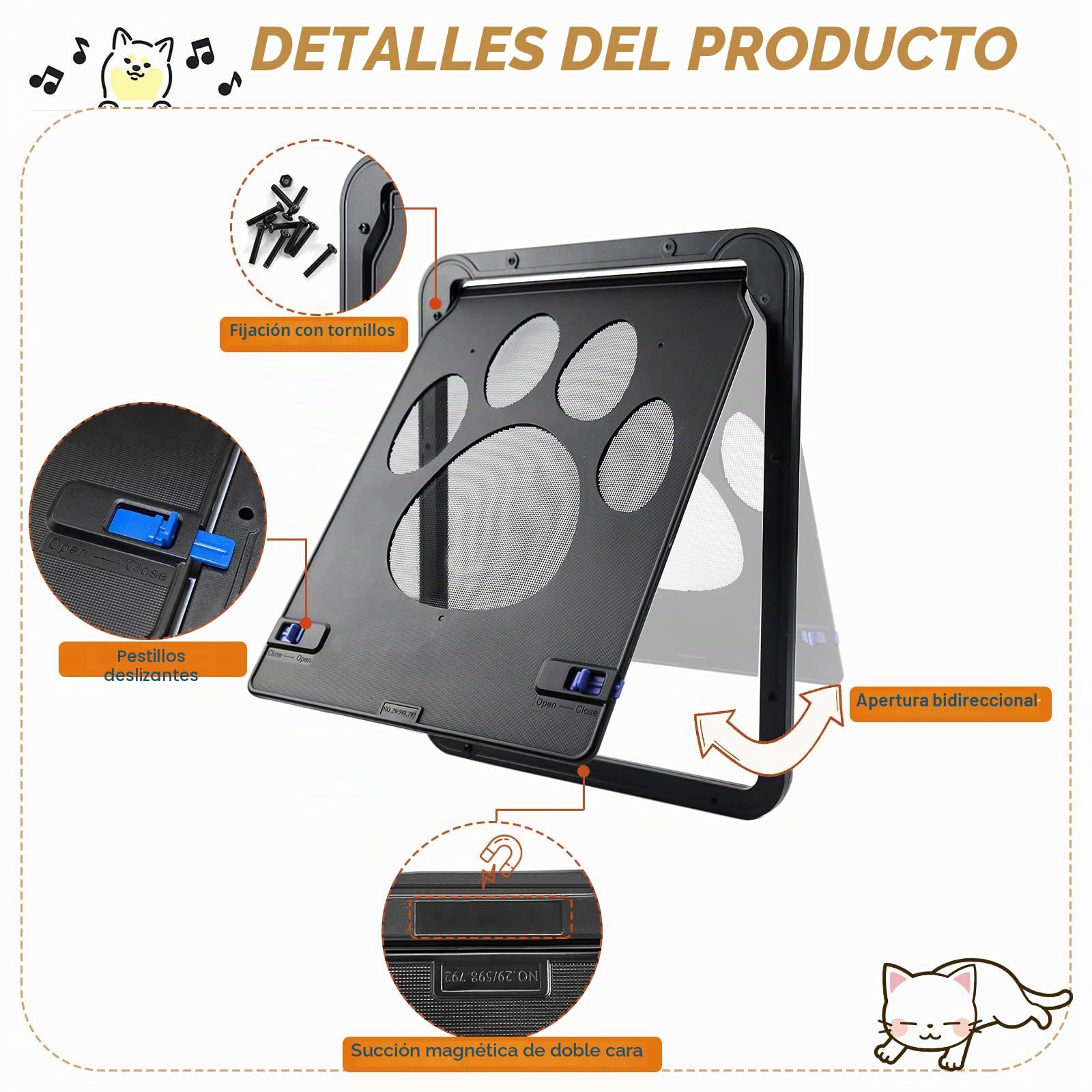 Gateras para Puertas Gatera para Mosquitera Gatera para Gatos Puerta Perros Cierre Automatica Trampilla para Gato 24 x 29 cm Fácil de Instalar Puertas para Mascotas para Gatos y Cachorros