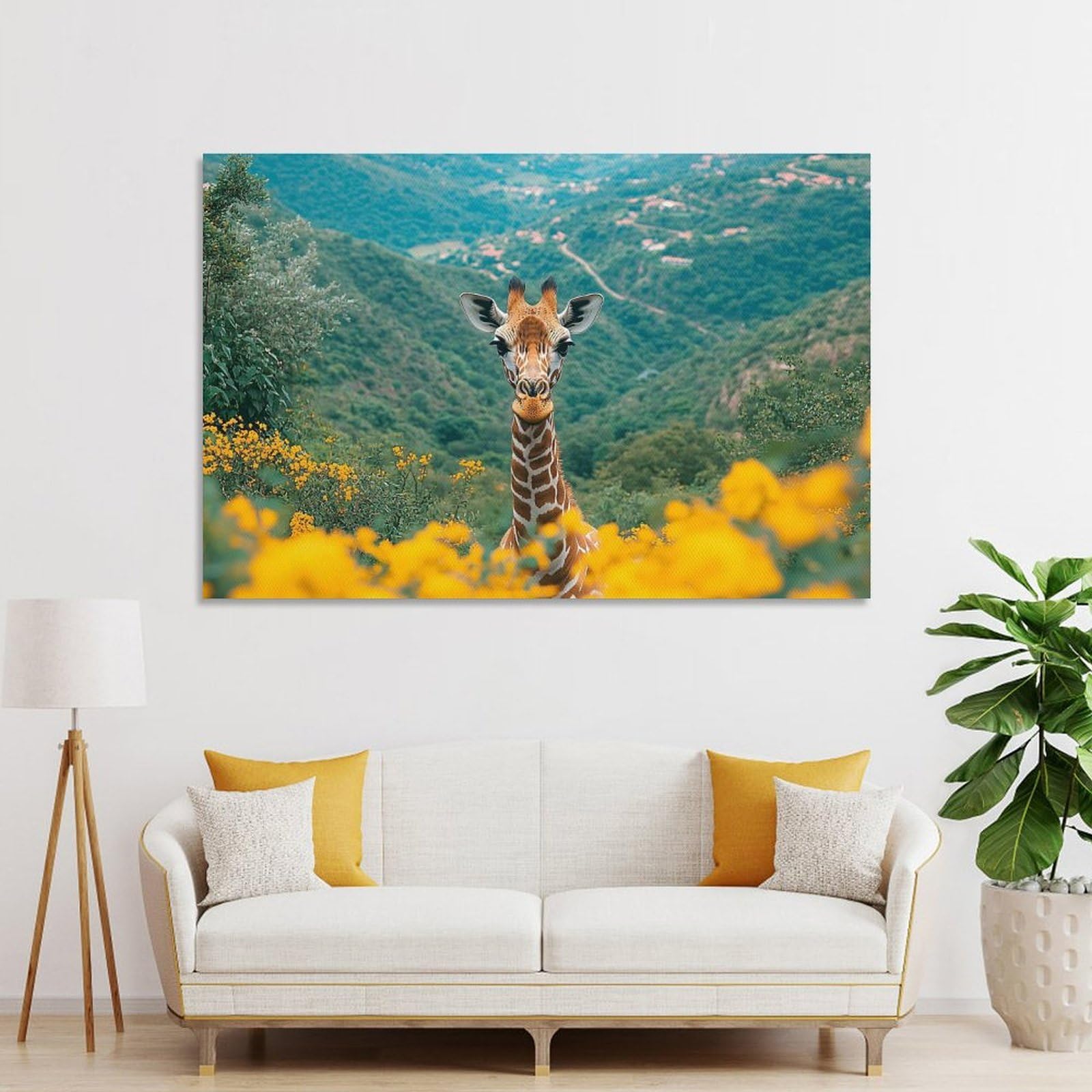 Junmoney Giraffe in A Field of Flowers Decorative Wall Artwork, 12x18inch(30x45cm), for Hallway, Lounge Or Guest Room, Decorative Present for New Homes