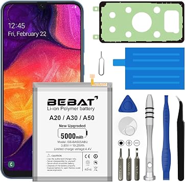 بطارية بديلة لـ Samsung Galaxy A20 / A30 / A50،5000mAh عالية السعة 0 دورة بطارية ليثيوم بوليمر لـ Samsung Galaxy A50 A505F / A30 SM-A305 / A20 A205FN A202F / A30s SM-A307 مع أطقم الأدوات