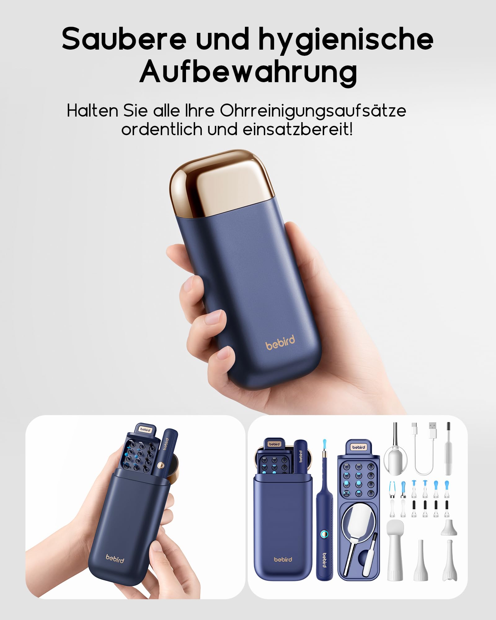 Bebird Ohrenschmalz Entferner Otoskop, 1920P HD Flexibler Ohrreiniger kamera mit Pinzette, Ohrenreiniger Kamera mit Ersatzspitzen für Ohren/Nasen/Hals-Untersuchungen für Erwachsene,Kinder-Blau