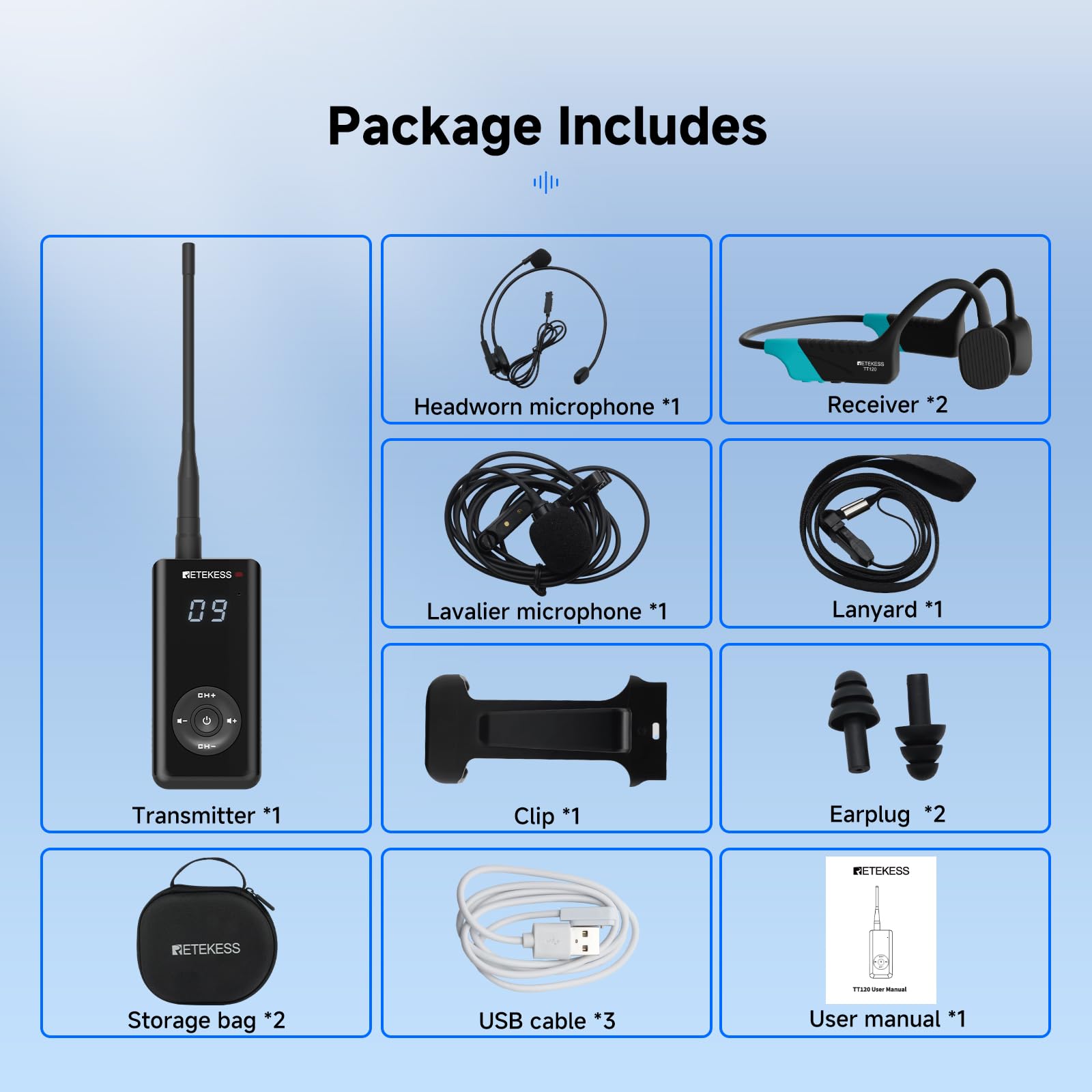 Retekess TT120 Comunicador Submarino,Auriculares de Natación de Conducción Ósea,IP68 Resistente Agua,Sistema de Comunicaciones para Entrenamiento Club de Natación,Coaching (1 Transmisor 2 Receptores)