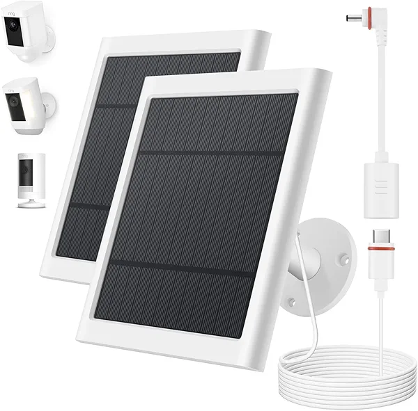 Solar Panel for Ring Camera, 2 Pack 4W Solar Charger Compatible with Rings Spotlight &All-New Stick Up Outdoor Cam Battery, 10ft Long Cable with USB-C to Ring Barrel Plug Adapter