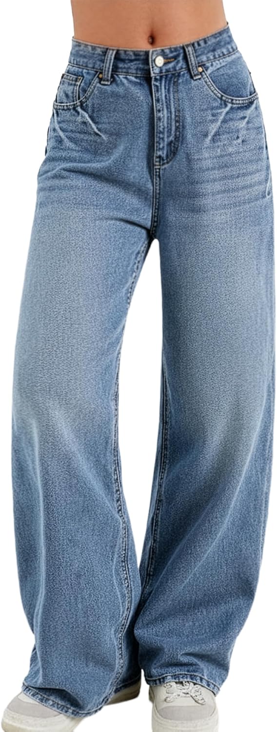 Women Baggy Jeans High Waisted Loose Fit Vintage Oversized Wide Leg Long Denim Pants Trousers