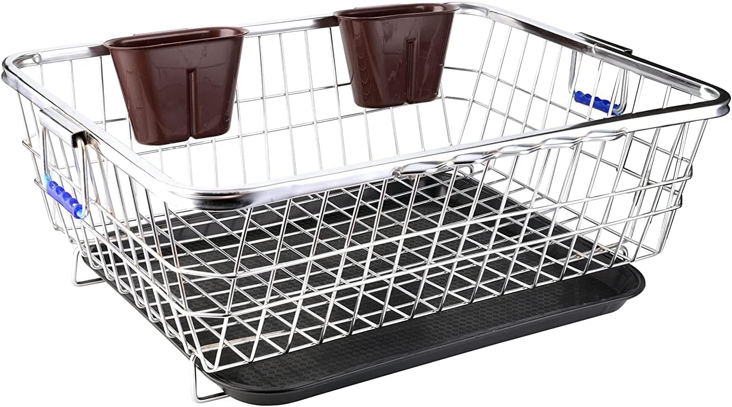 Dish Drainer Steel 58 x 45 x 23 cm, Stainless Steel Dish Drainer Rack Utensil Drying Stand for Kitchen/Plate Rack/Bartan Basket/Sink Counter Top Dish Drainer Rack