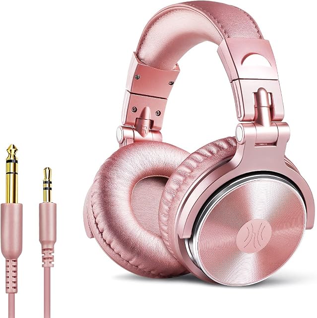 OneOdio Over Ear Headphone Studio Wired Bass Headsets with 50mm Driver, Foldable Lightweight Headphones with Shareport and Mic for DJ Recording Monitoring Mixing Podcast Guitar PC TV (Golden Rose)