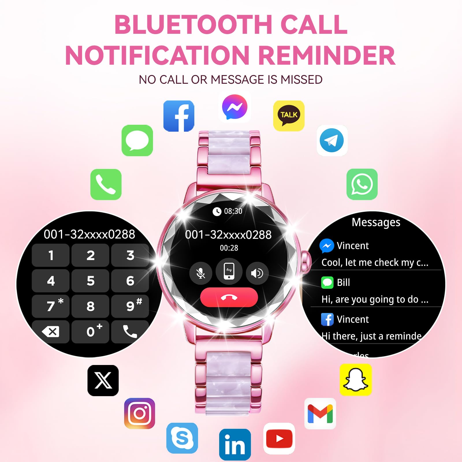 Smartwatch Mujer, 1.2" Reloj Inteligente Mujer con Llamadas Bluetooth y Whatsapp Notificación, 100+ Deportivos Modos Smart Watch con Monitor Sueño, Smartwatch Impermeable para Android iOS